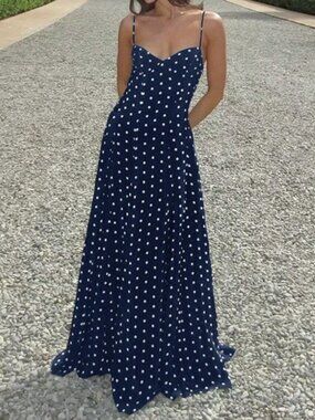 Women's Polka Dot V-Neck Pleated Sleeveless Dress